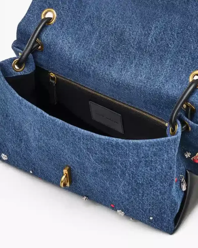 Bolso doble grande de denim con charms