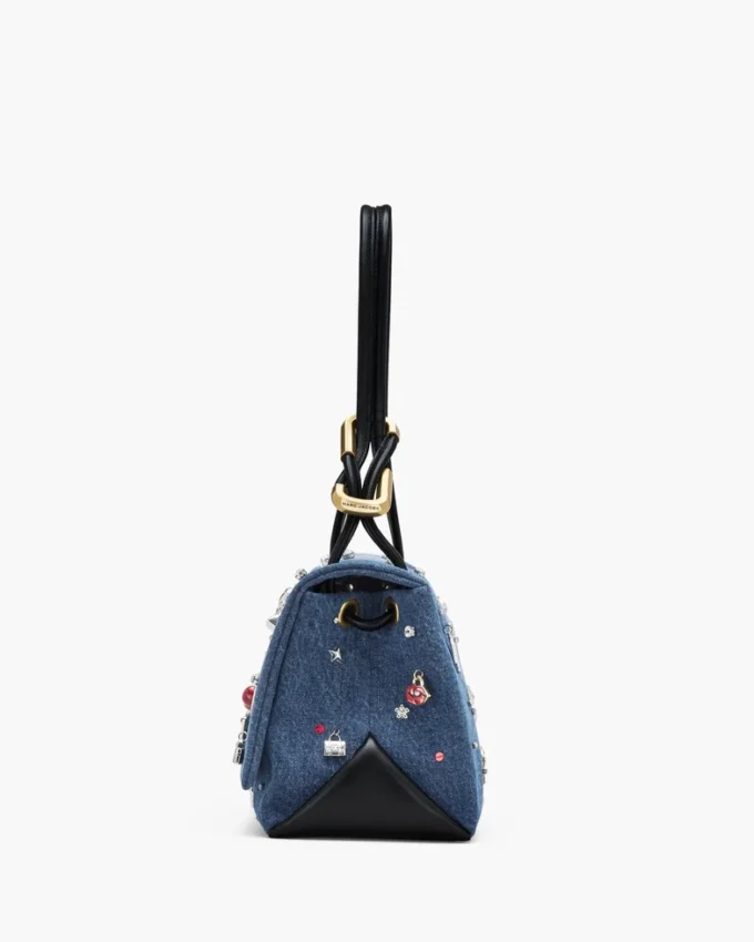 Bolso doble grande de denim con charms