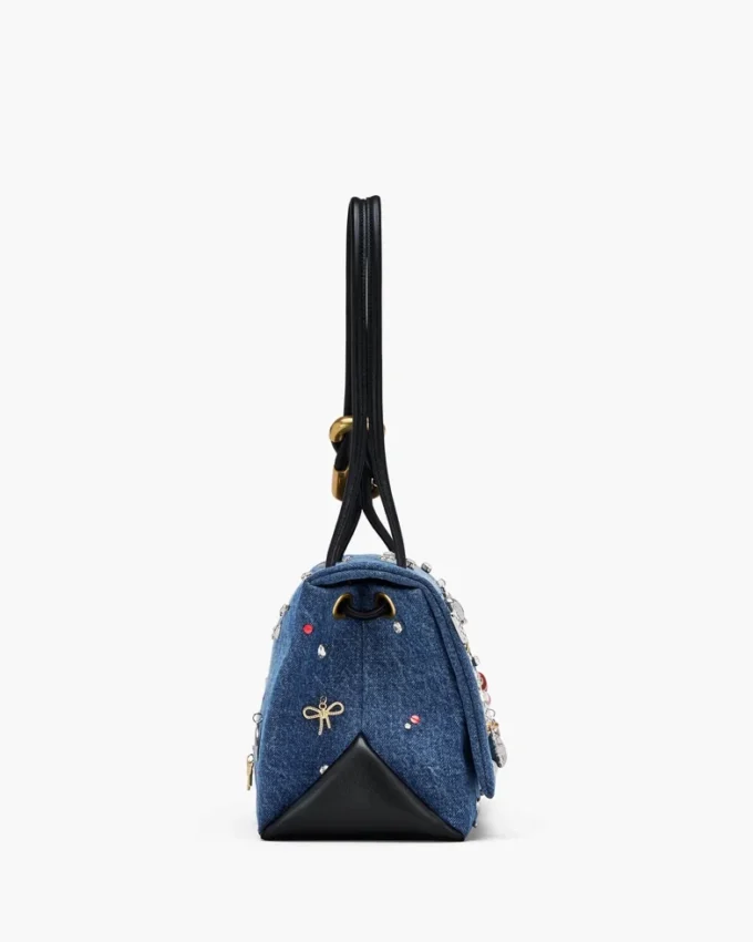 Bolso doble grande de denim con charms