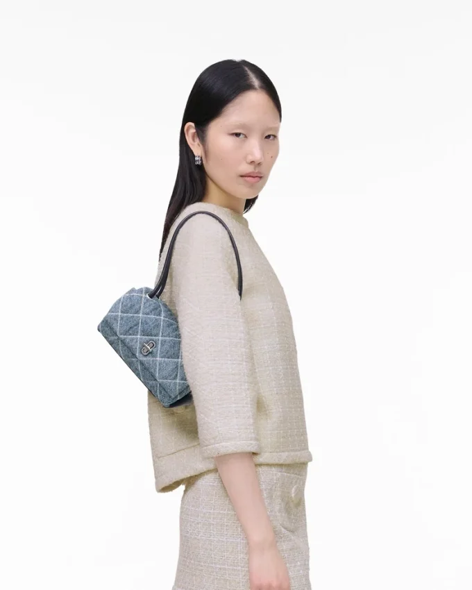 Mini bolso bandolera doble de denim acolchado Mini bolso bandolera doble de denim acolchado