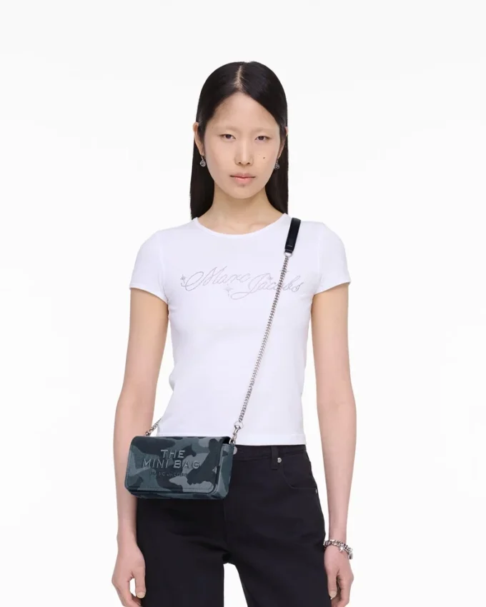 Mini bolso con cadena y jacquard de camuflaje Mini bolso con cadena y jacquard de camuflaje