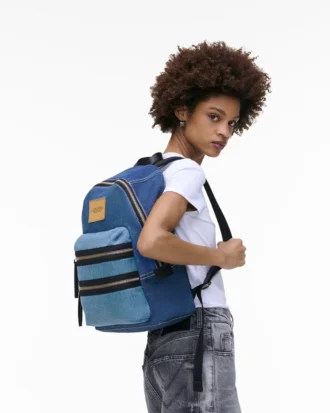 Mochila grande de denim con bloques de color para motociclistas