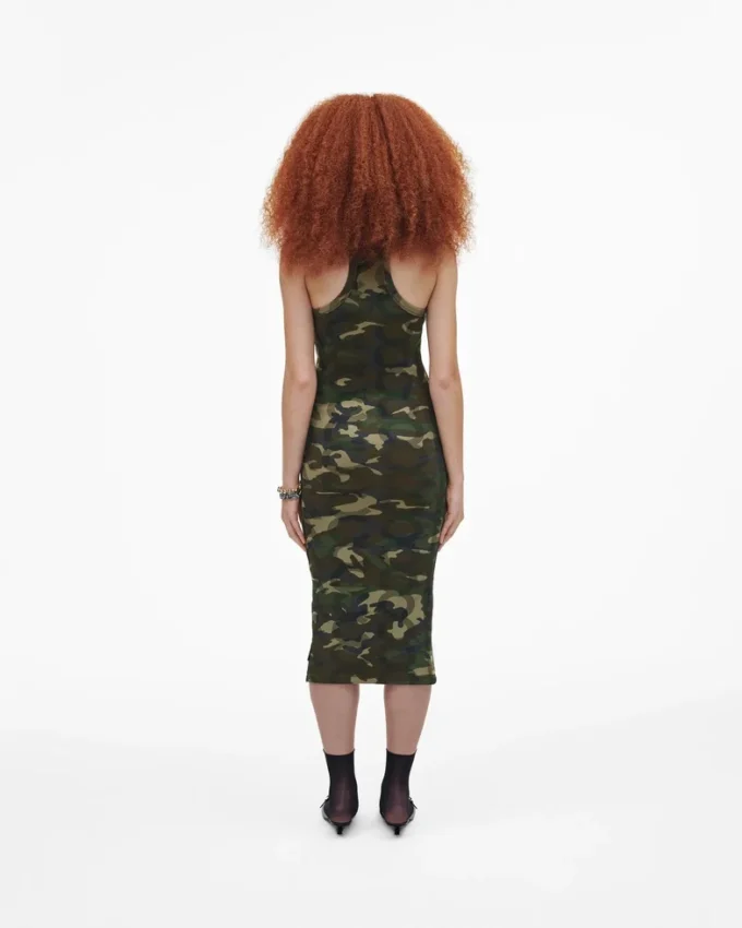 Vestido de canalé con estampado de camuflaje